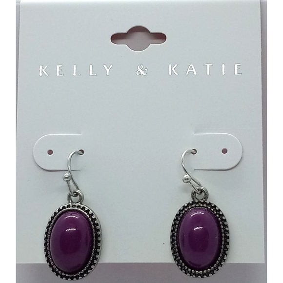Kelly & Katie Purple Cabochon Silver Tone Drop Dangle New Wire‎ Earrings - Picture 1 of 4